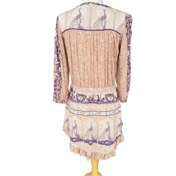 Spell Xanadu Mini Play Dress Gold Dust XS Peacocks Boho Ruffle GUC - Picture 4 of 16